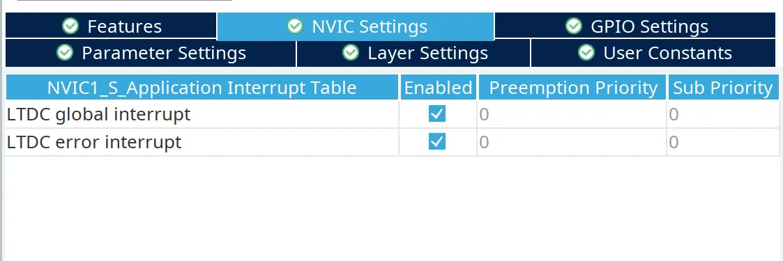 CubeMX LTDC NVIC tab configuration
